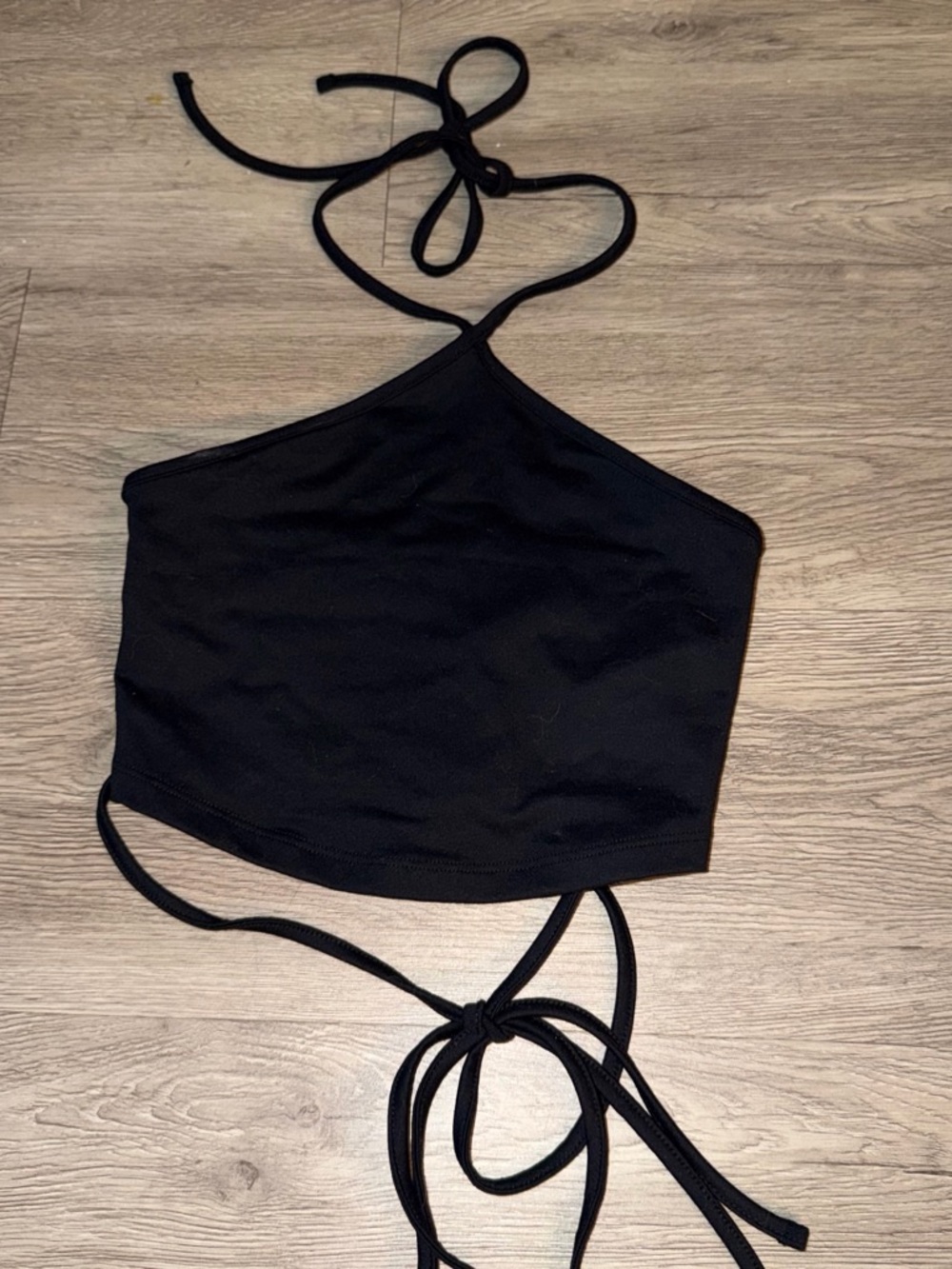 Abercrombie & Fitch Black Asymmetric Halter Crop Top with Tie Straps